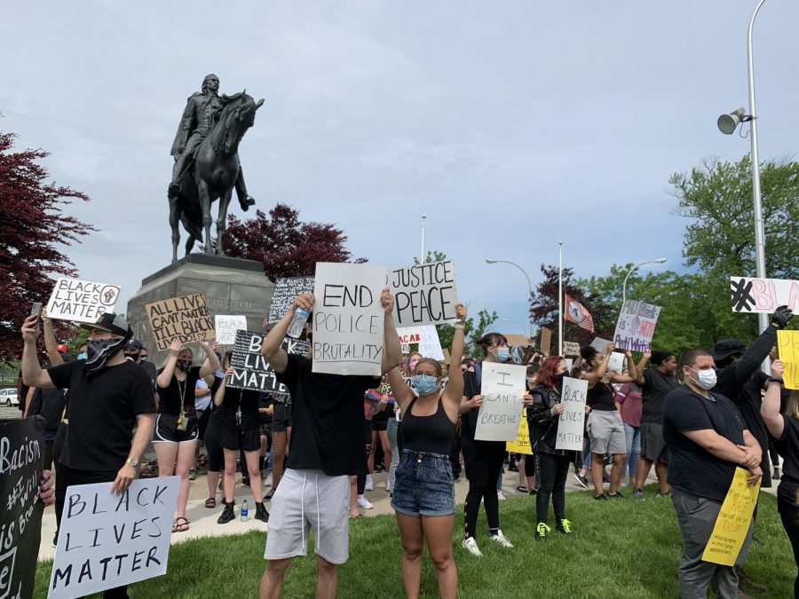 Monroe citizens peacefully protest at the Custer Statue downtown Monroe, Michigan. Protests and rallies broke out all over the country in response to the death of George Floyd by former officer Derek Chauvin.